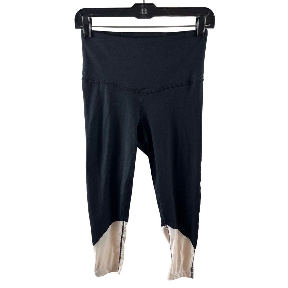 Zella Colorblock Mesh Cropped Leggings Size Small Black Peach Athletic Workout